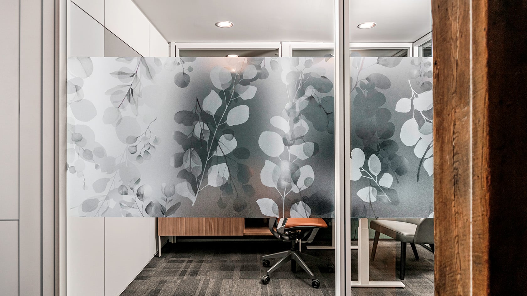 Commercial office featuring UltraGreen decorative window film